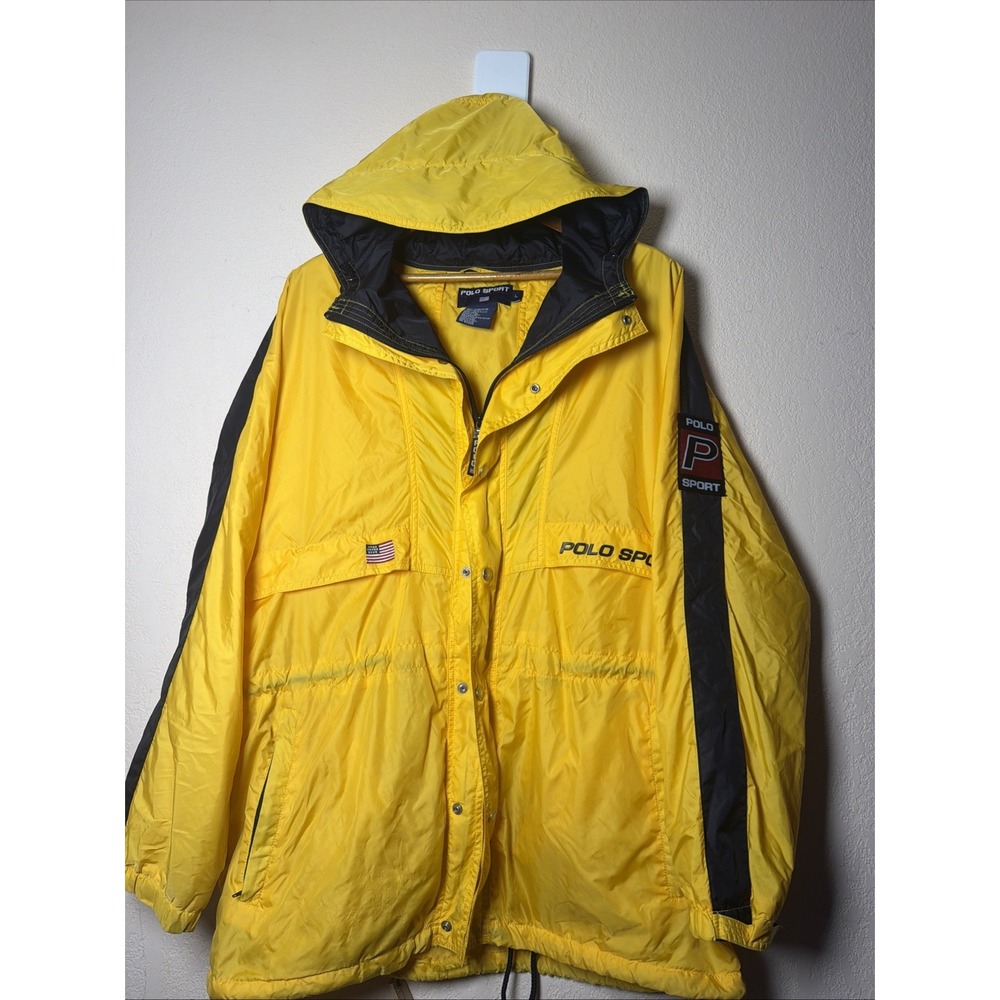 Polo Sport Ralph Lauren Mens Vintage Yellow Windbreaker American Flag Patch Lg